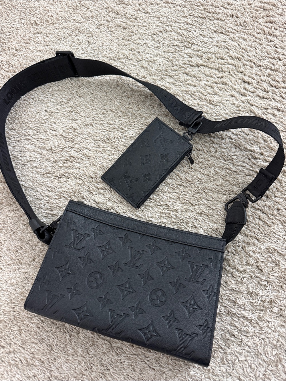 Louis Vuitton Black Embossed Monogram Crossbody with Card Pouch
